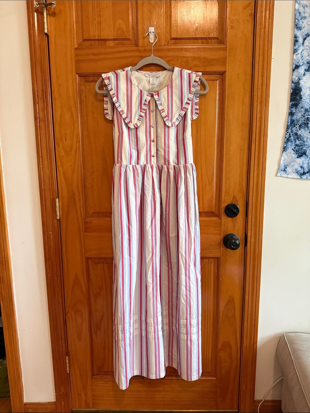 Caroline Constas Red & Blue Striped Sailor Collar Summer Maxi Dress Small - Picture 6 of 9